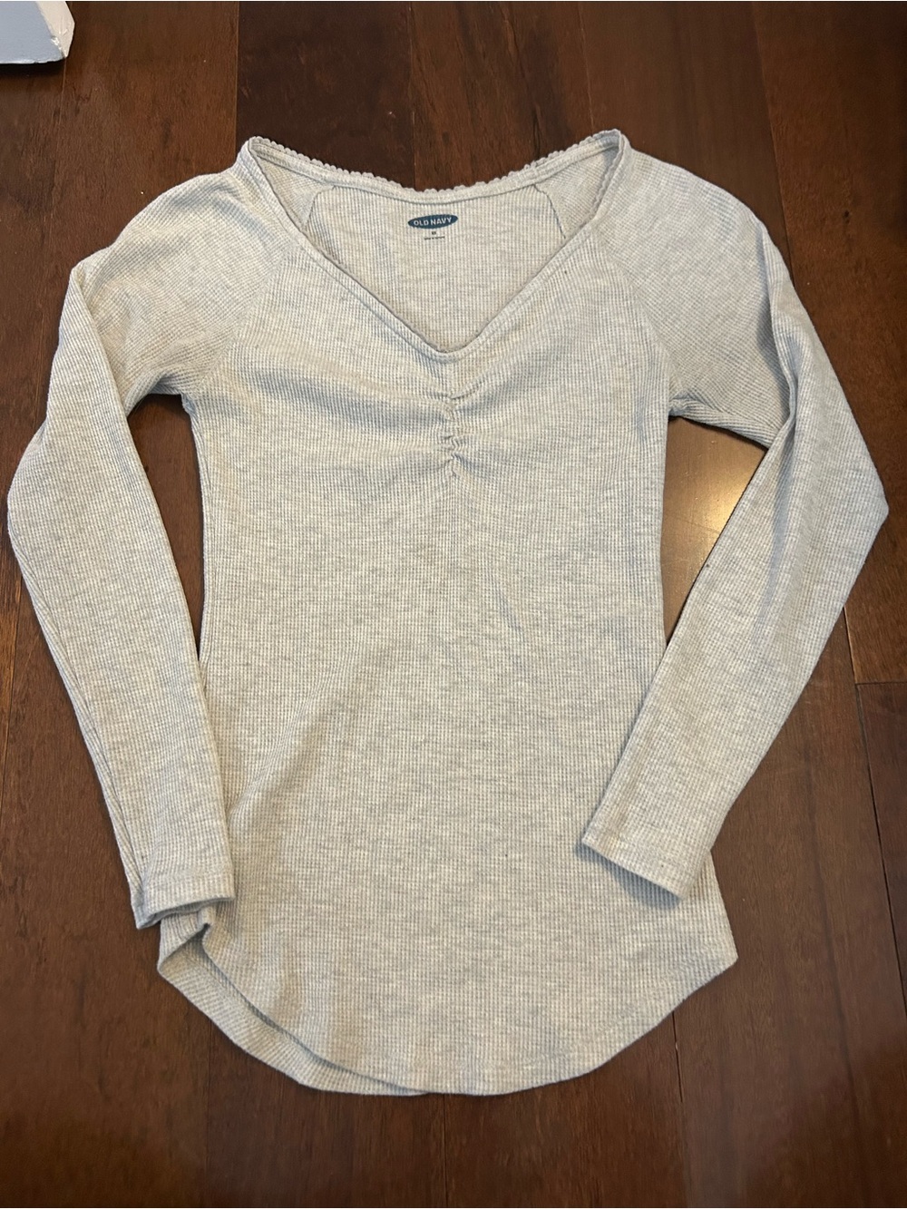 Old Navy Women’s Sz XS Grey Long Sleeve Waffle Knit Loungewear Blouse Top